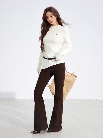 Irregular High-Neck Stretch Knit Top