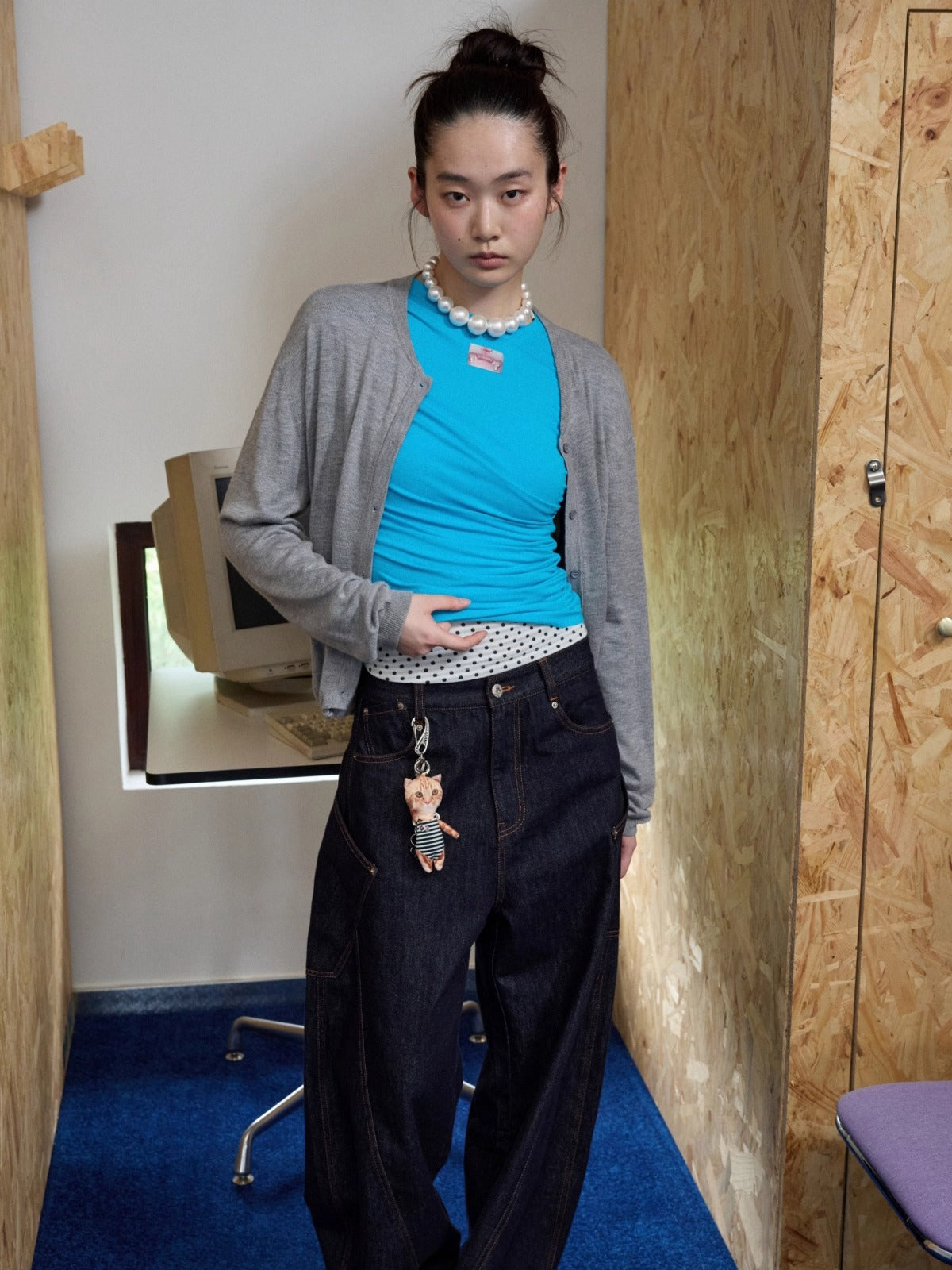 Solid Balloon Hem Wool Cardigan