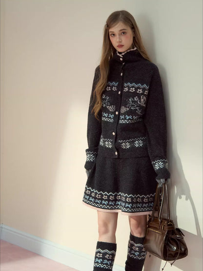 Gray &amp; Off-white Fair Isle Cat Knit Set