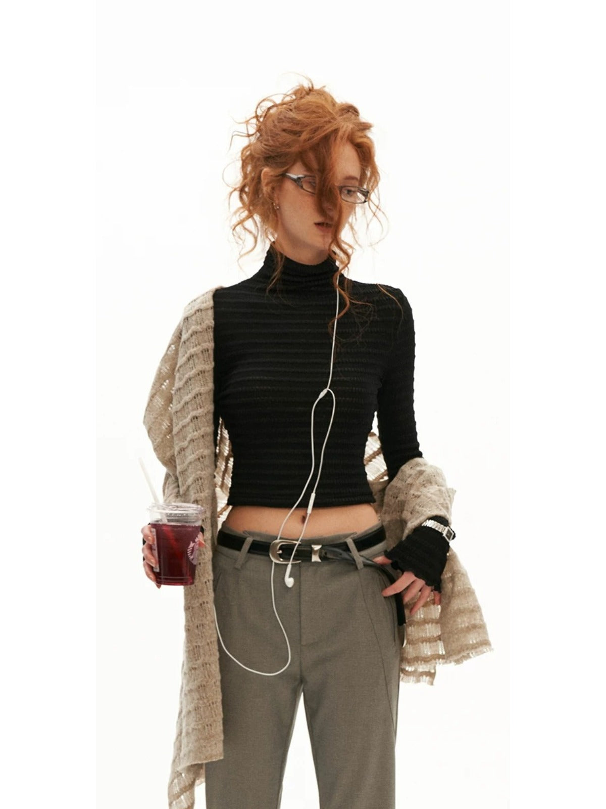 Mock Neck Cropped Long Sleeve Top