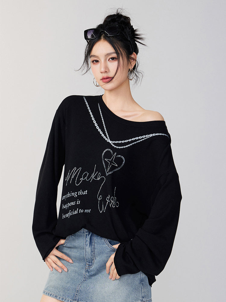Rhinestone Letter Long-Sleeve T-Shirt