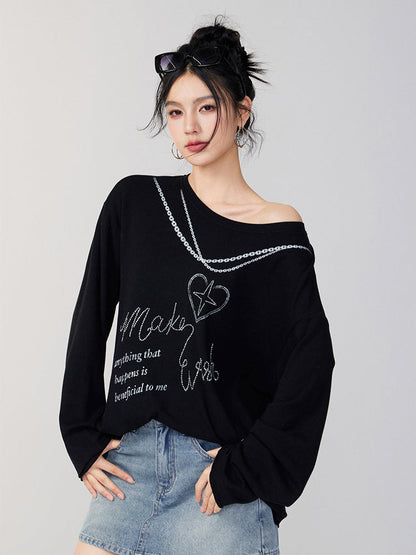 Rhinestone Letter Long-Sleeve T-Shirt