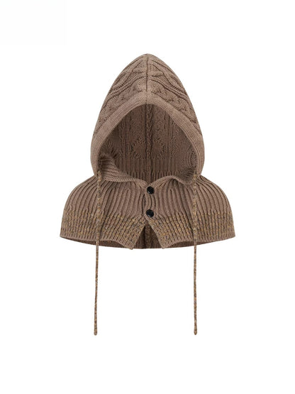 Brown Leather Buckle Cardigan &amp; Hooded Cape Set