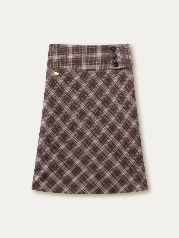 Plaid Pleat Floral Midi Skirt