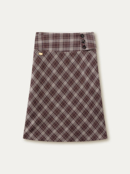 Plaid Pleat Floral Midi Skirt