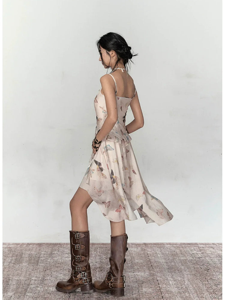 Butterfly Print Irregular Hem Dress