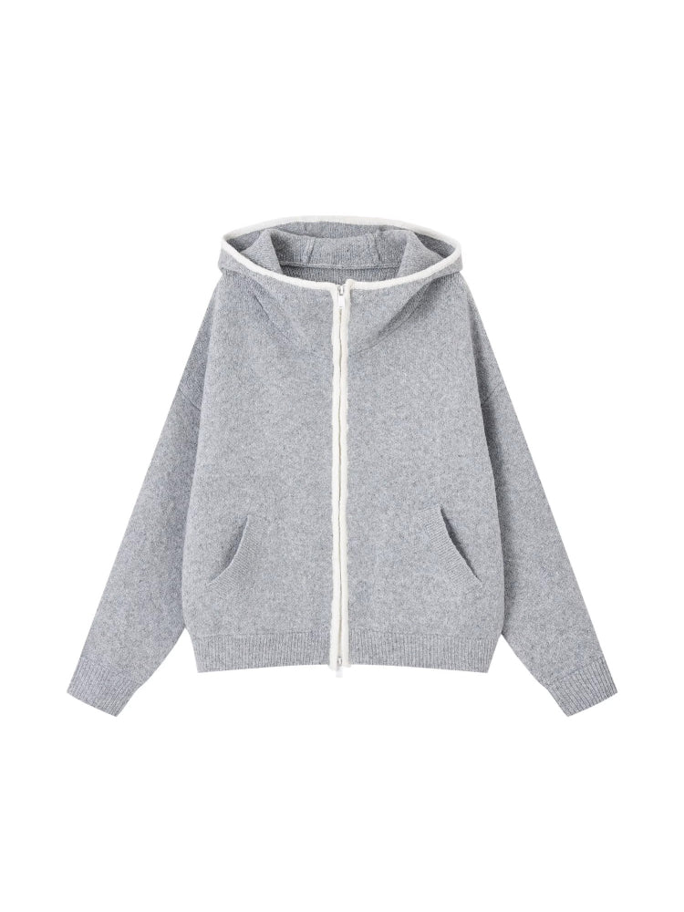 Contrast Trim Hooded Cardigan