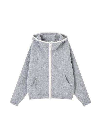Contrast Trim Hooded Cardigan