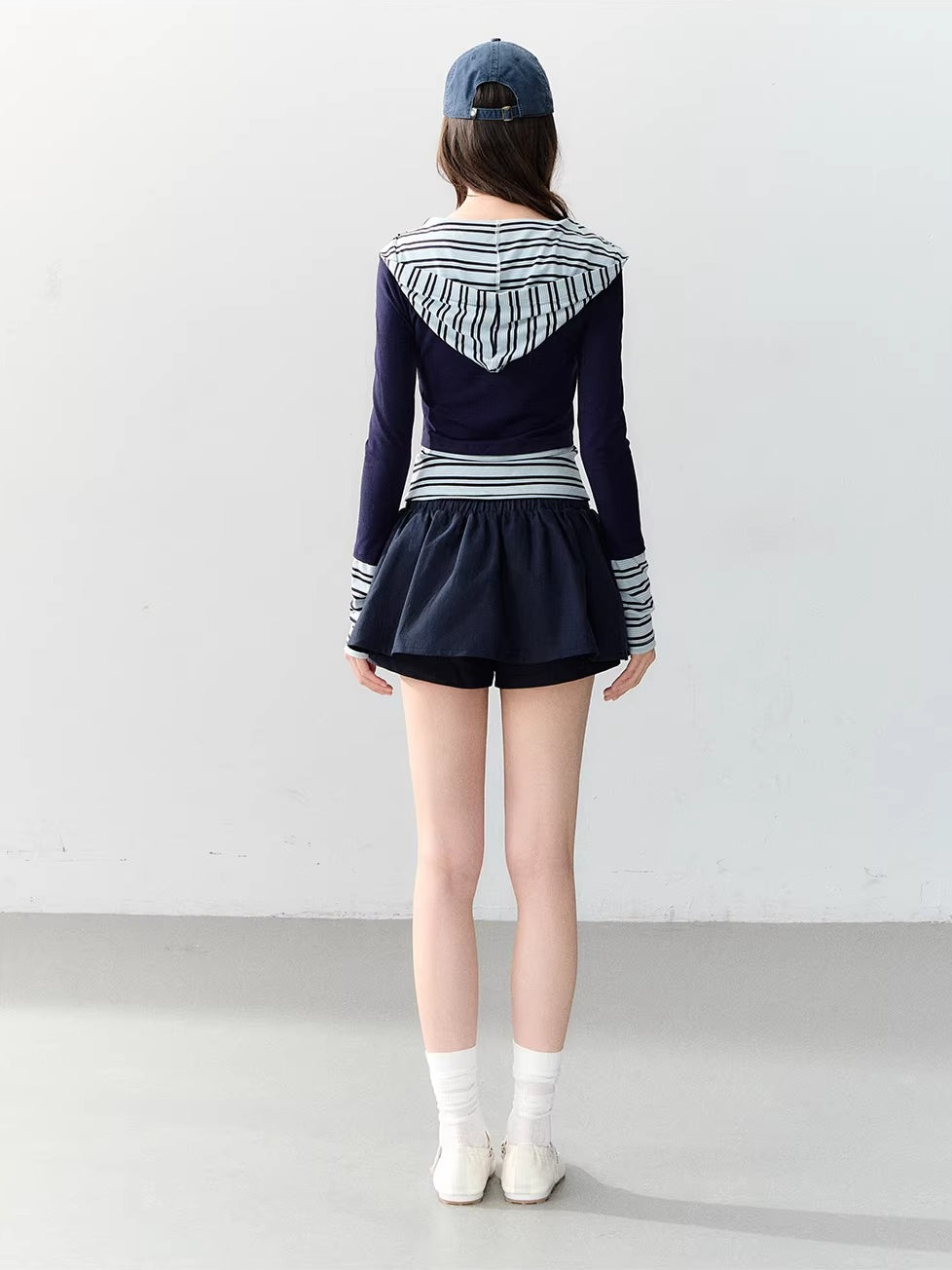 Lyocell Layered Stripe Hooded Top