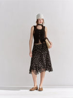 Polka Dot Ruffle Midi Skirt