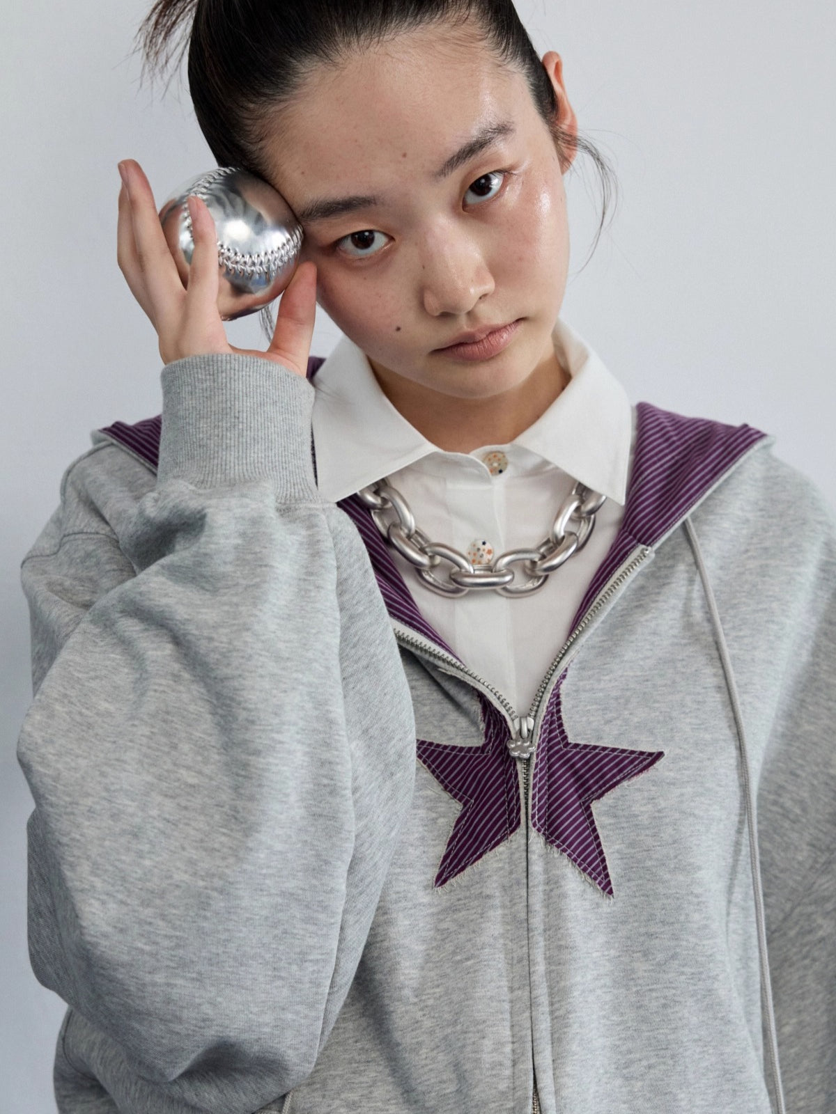 Oversized Star Panel Balloon Hem Hoodie