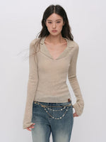 Ribbed Wool Polo Top