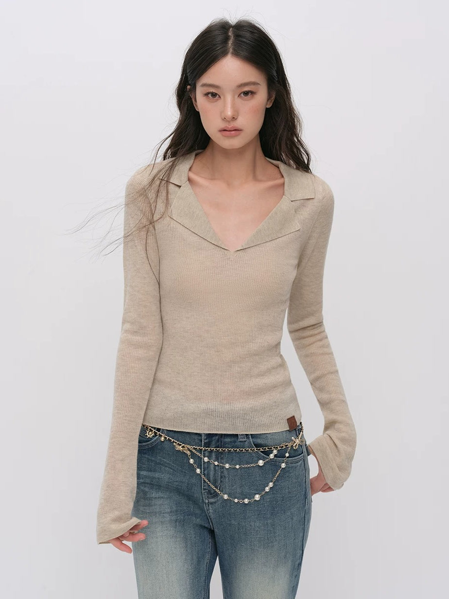 Ribbed Wool Polo Top