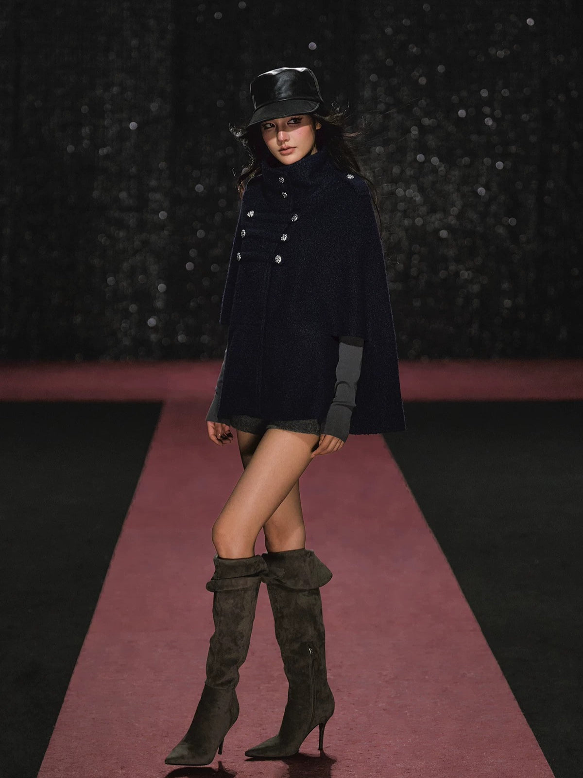 Napoleonic Double-Breasted Stand Collar Cape Coat