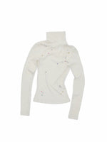 Rhinestone Lyocell Wool Turtleneck Top