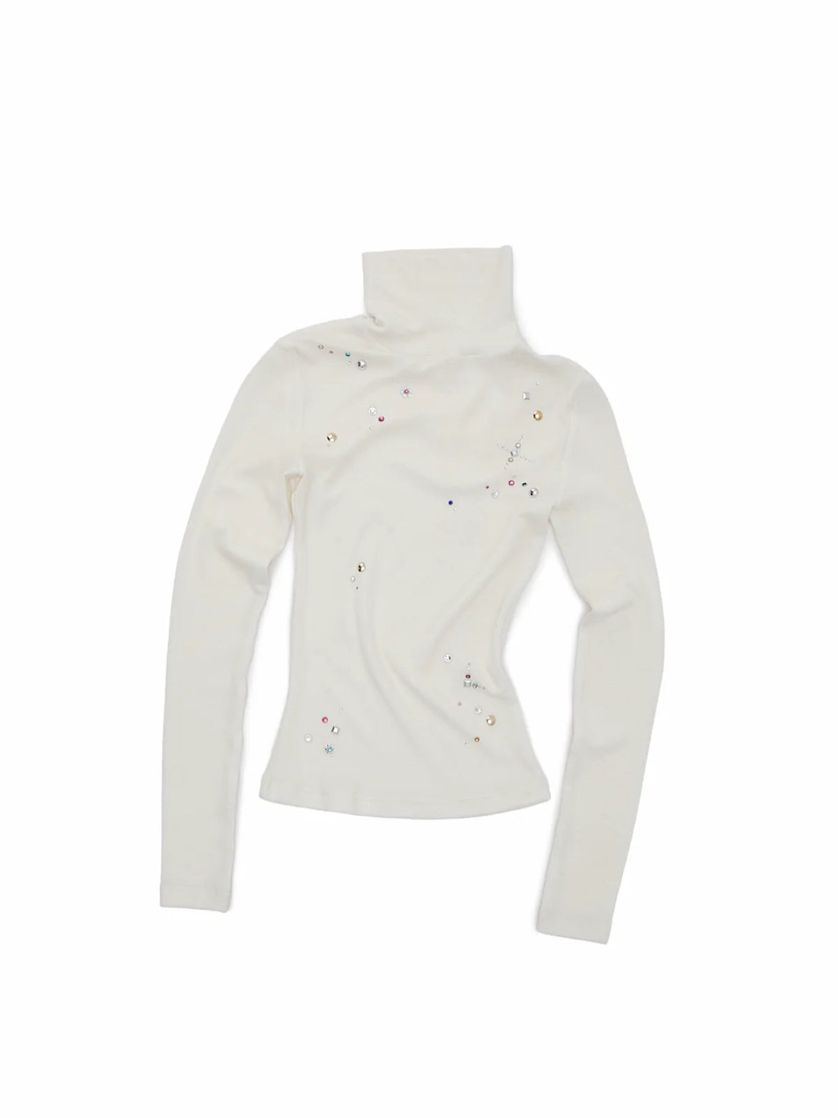 Rhinestone Lyocell Wool Turtleneck Top