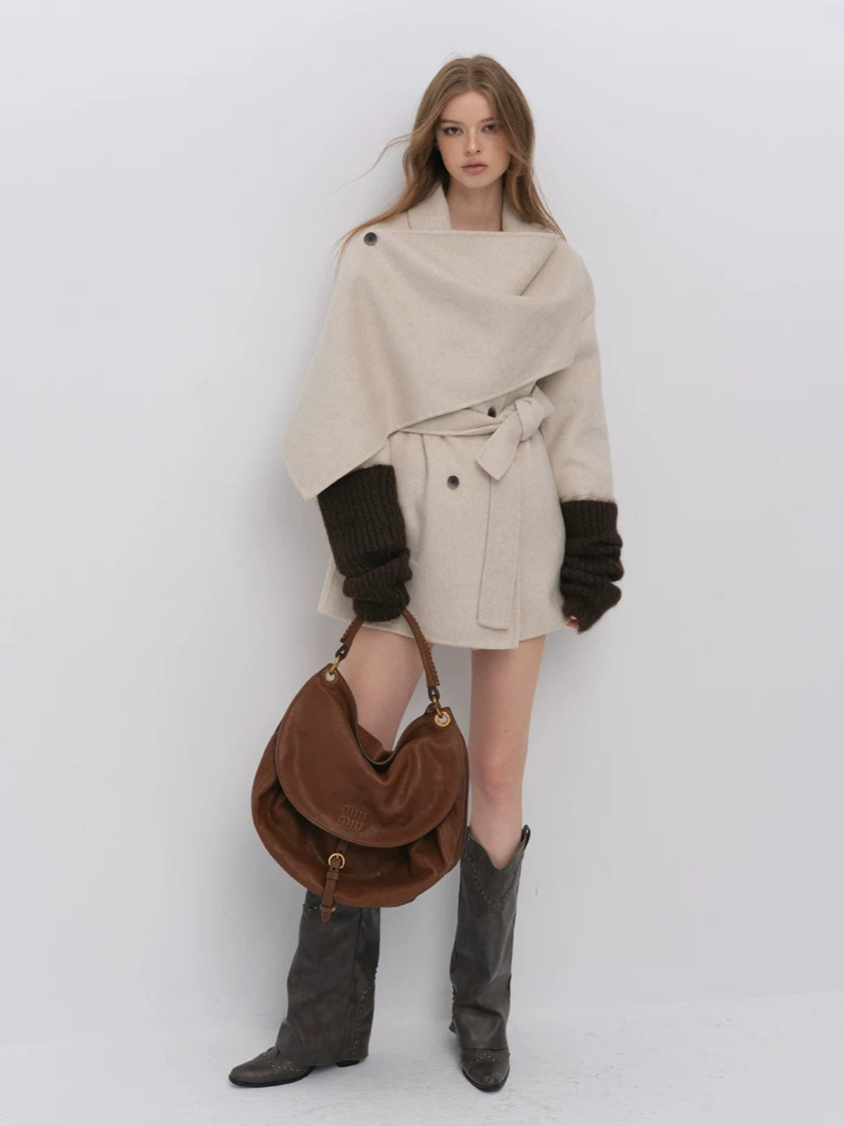 Modern Cape Scarf Wool Coat