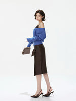 Amber Paneled Faux Leather Midi Skirt