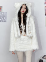 White Hooded Fur Coat