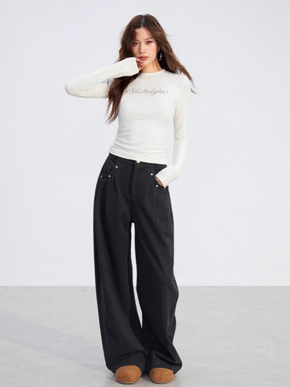 Rhinestone Fleece Knit Top