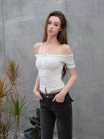 Gem Button Off Shoulder Top
