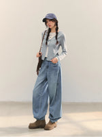 Navy Blue & Gray Sailor-Bow Knit Cardigan