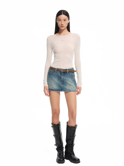 Wool Thin Crew-neck Long-sleeve Top