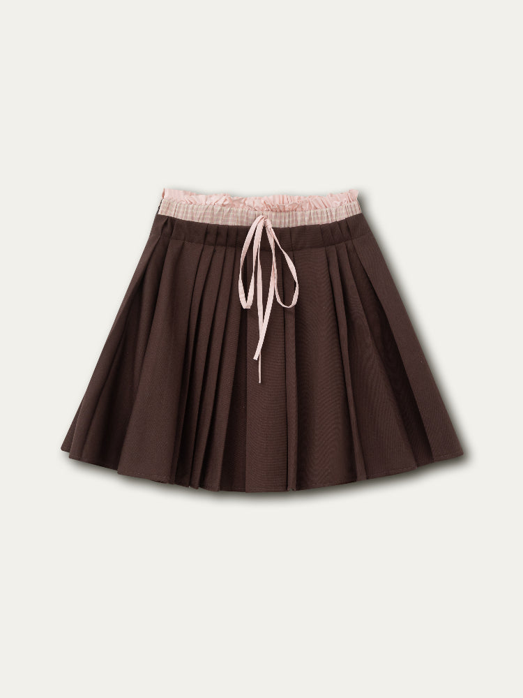 Brown &amp; Navy College Pleated Skirt