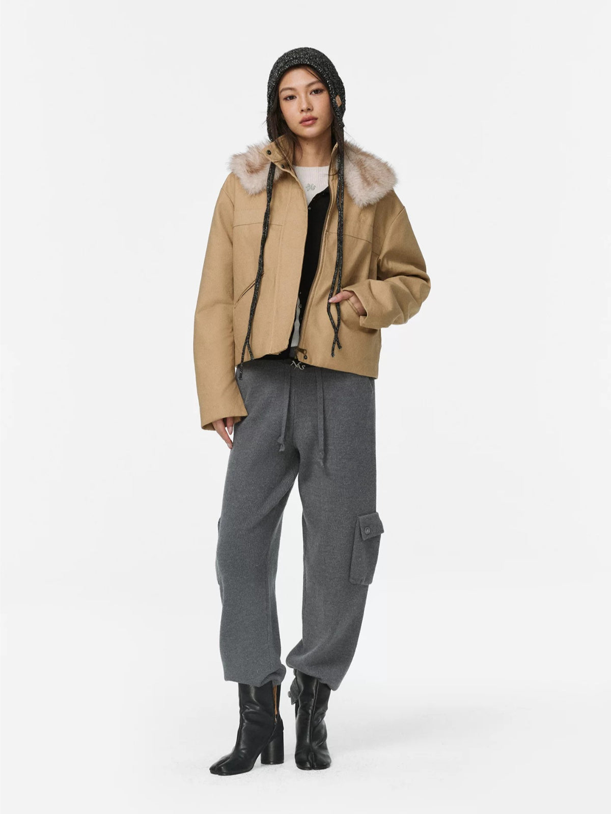 Warm Camel Fur Collar Cotton Coat