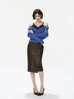 Amber Paneled Faux Leather Midi Skirt