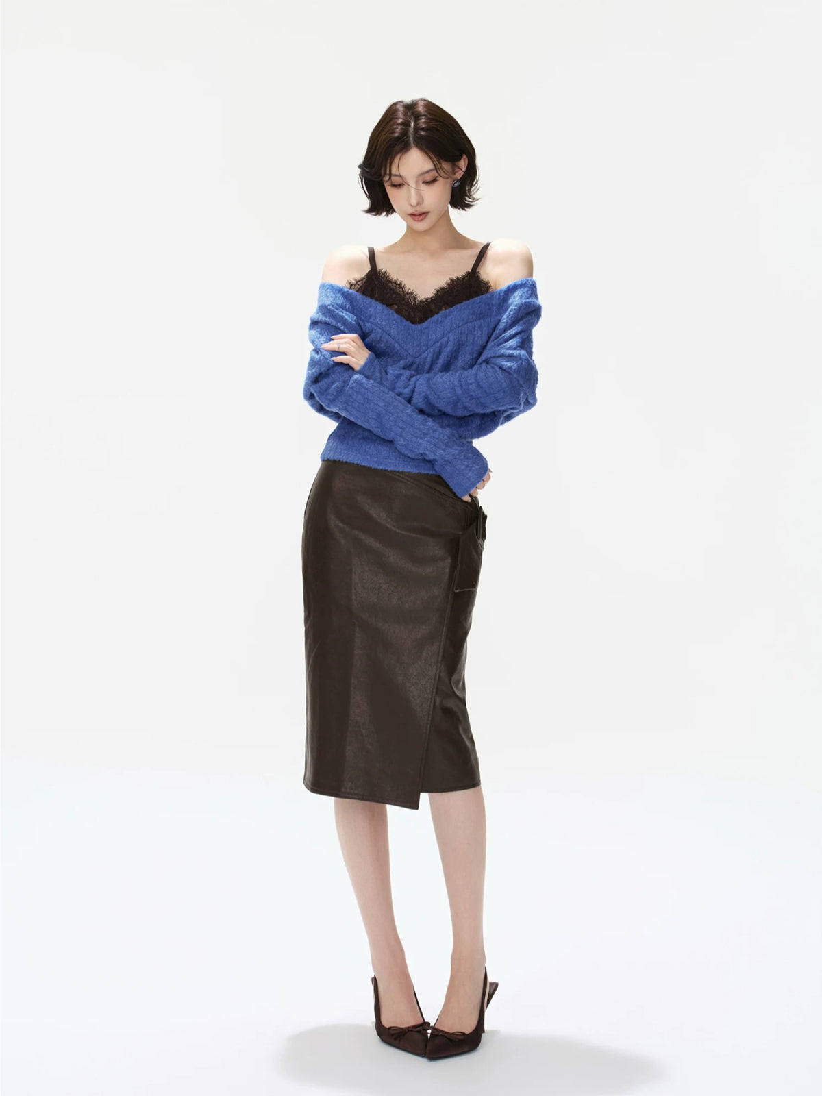 Amber Paneled Faux Leather Midi Skirt