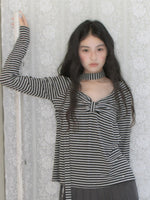Square Neck Bow Striped Top