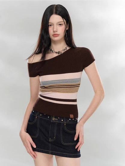 Stripe Asymmetric Knit Top