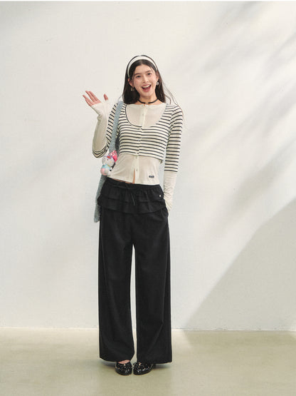 Two-piece Double-layer Ruffle Tie Straight Pants