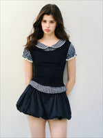 Navy Petal High-Waist Skirt