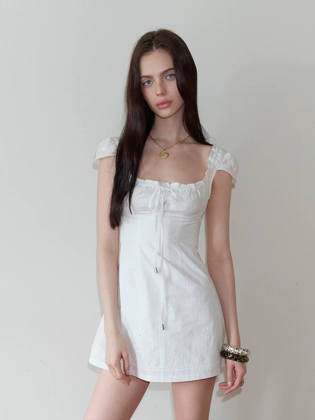White Tie Square Neck Dress