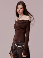 Asymmetrical Off-Shoulder Long Sleeve Top
