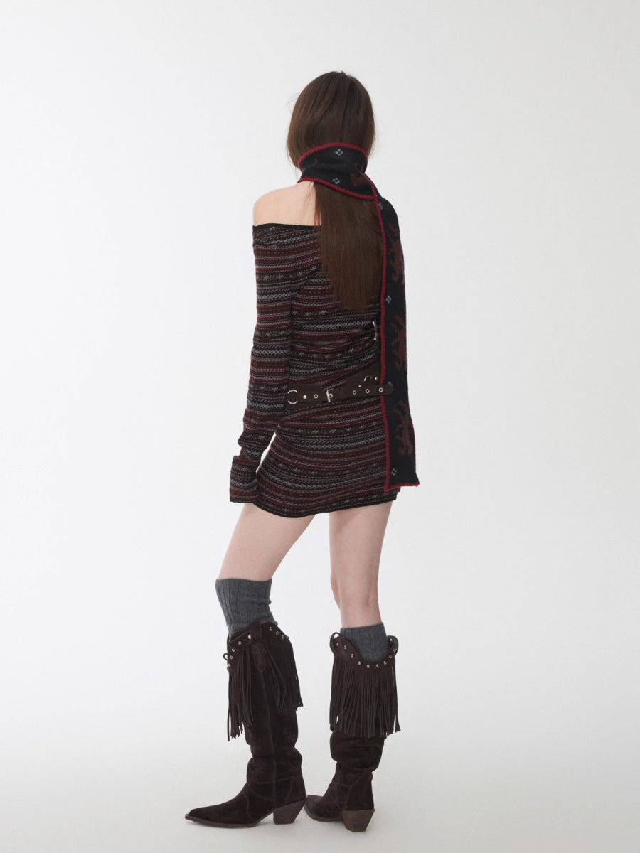 Fair Isle Pony Jacquard Knit Scarf