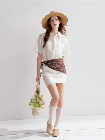 Rose Cutout Shirt Dress