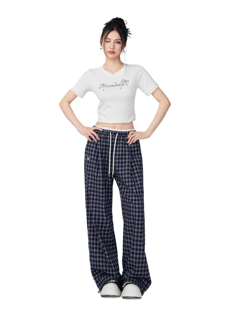 Color-Blocked Pleated Suit Wide-Leg Pants