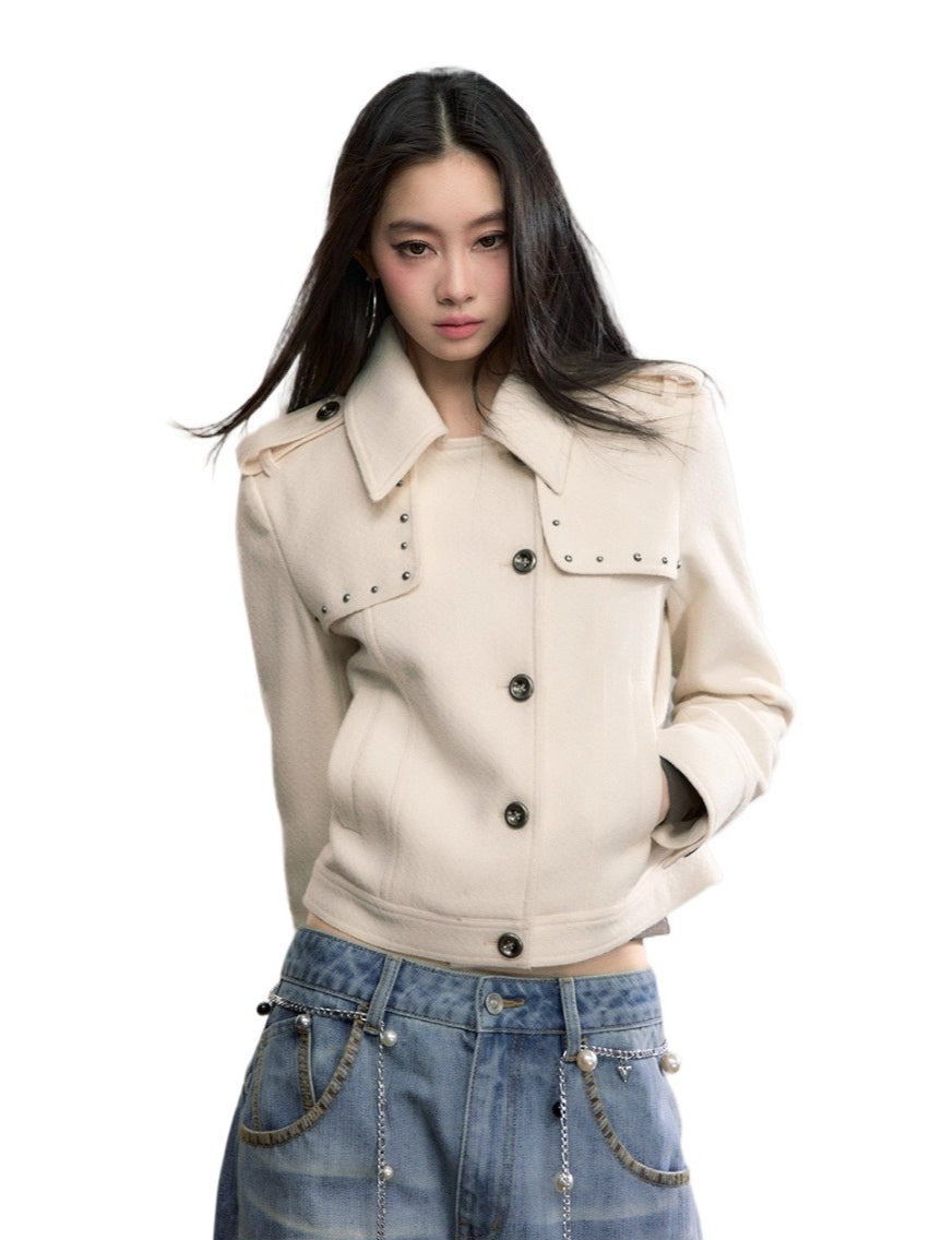 Off-White Studded Decorative Cropped Jacket