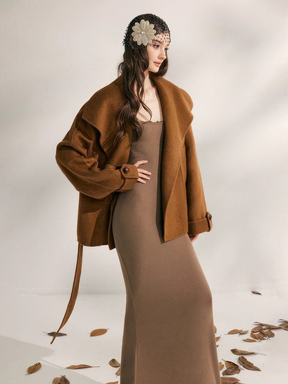 Wool Short Wrap Coat