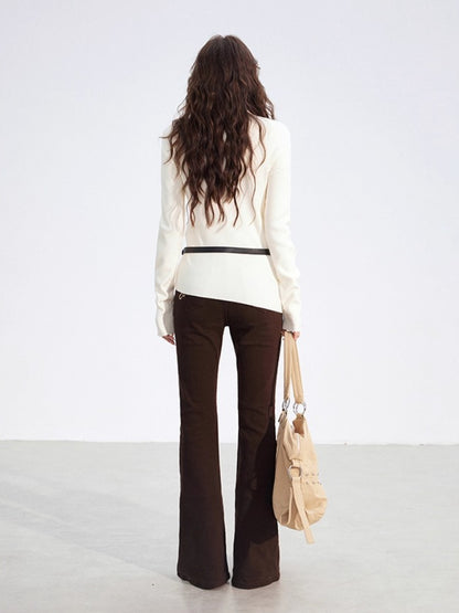 Irregular High-Neck Stretch Knit Top
