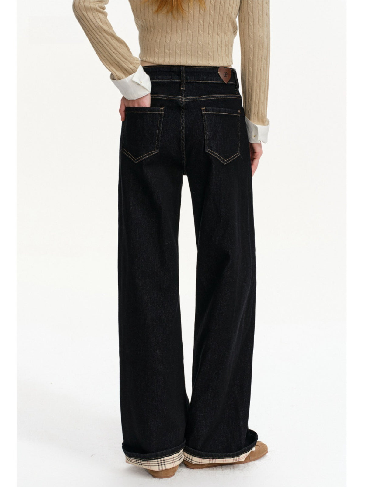 Vintage Plaid Lined Straight Jeans