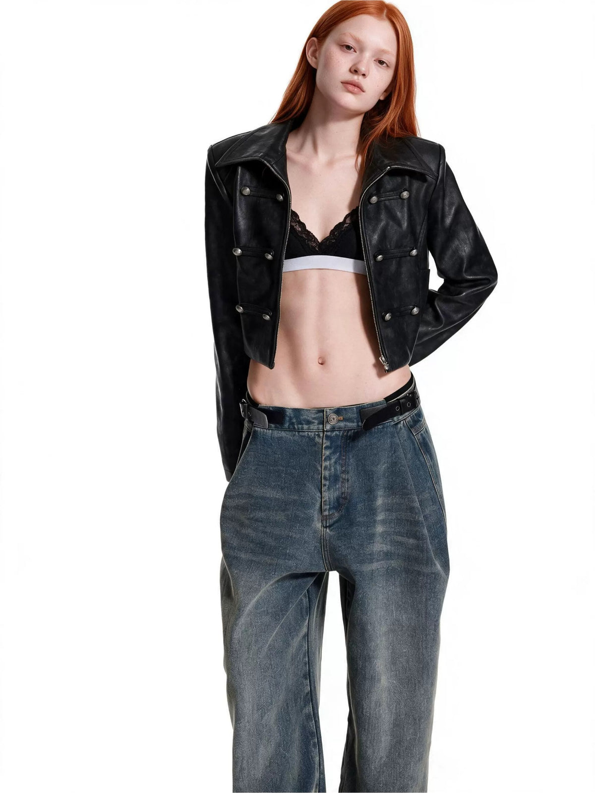 Napoleonic Distressed Buckle Leather Jacket
