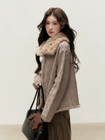 Faux Fur Collar Cable Knit Cardigan
