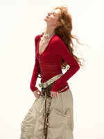 Openwork Patchwork Long Sleeve Top
