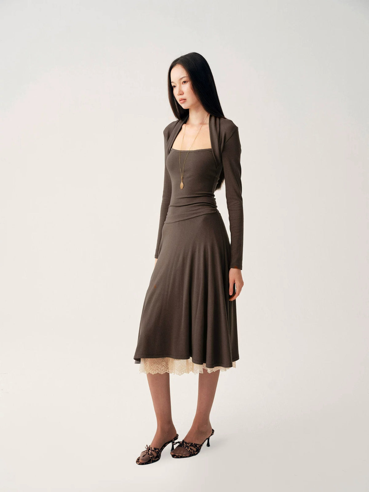 Grey Waistcoat Style Long Dress