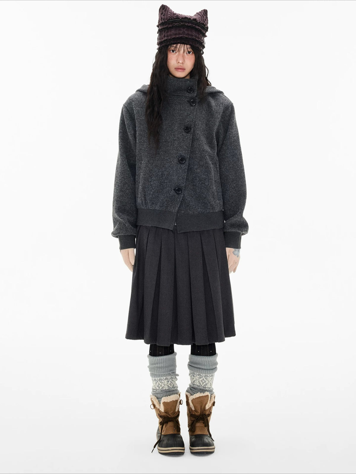 Hooded Button Jacket