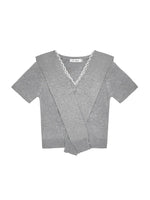 V-neck Lace Knit Short-sleeve T-shirt